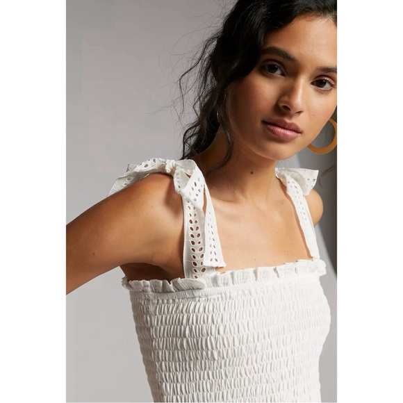 Anthropologie Stephanie Smocked Eyelet Tank With Bows NWT SZ L-XL - Picture 5 of 16